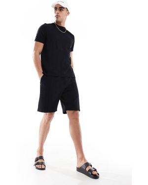 Bershka Textured Short Co-ord - Black