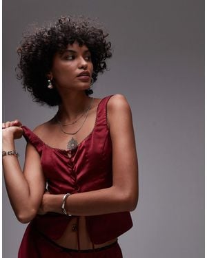 Nia True Satin Corset Top Co-Ord - Red