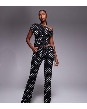 Kaiia Exclusive Double Layered Slinky Mesh Foldover Ruched Detail Trousers - Blue