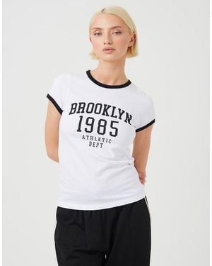Brave Soul Contrast Trim Graphic Slim Fit T-Shirt - White