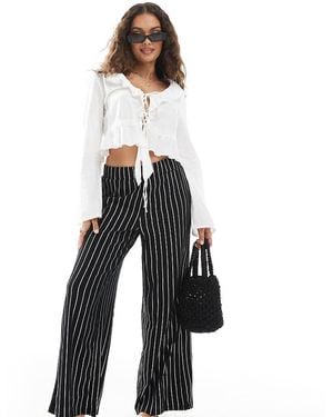Only Petite Wide Leg Textured Trousers - White