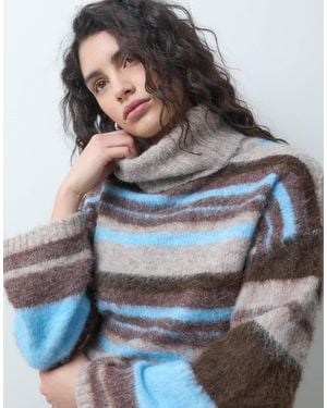 ONLY Strukturierter rollkragenpullover mit -braunen streifen - Grau