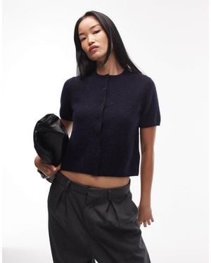 ARKET Alpaca Blend Knitted Cardigan With Short Sleeves - Blue