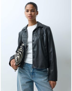 Jdy Faux Leather Short Jacket - Blue