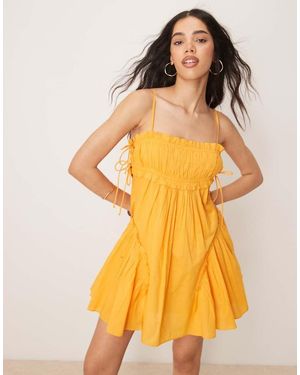 ASOS Babydoll Mini Dress With Ruffle Hem - Yellow