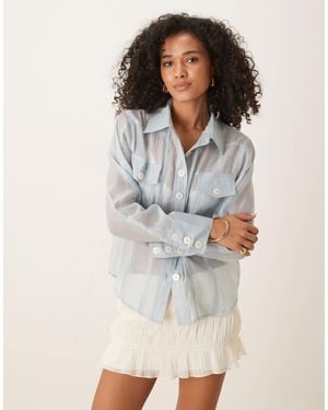 Ghospell Sheer Organza Pocket Blouse - White