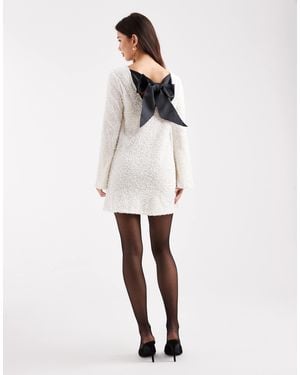 ONLY Sequin Back Detail Bow Mini Dress - White