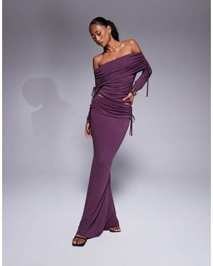 ASOS Soft Handle Fold Over Waist Fishtail Maxi Skirt With Side Ruching - Purple