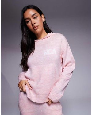 ASOS Weekend Collective Co-ord Knitted Hoodie With Varsity Graphic - Pink