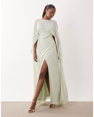 TFNC London Bridesmaids Chiffon Maxi Dress With Cape - Natural