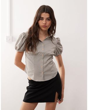 Lioness Mon cheri - blouse boutonnée à carreaux avec manches bouffantes - noir - Gris
