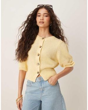 ASOS Crew Neck Cardigan With Puff Sleeve - Blue
