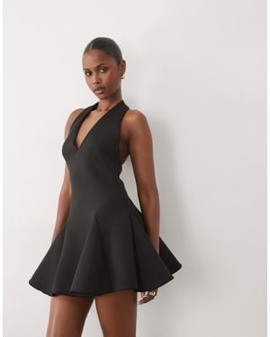 ASOS Plunge Neck Structured Full Skirt Mini Dress - White