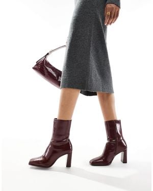 Pull&Bear Square Toe Heeled Boot - Black