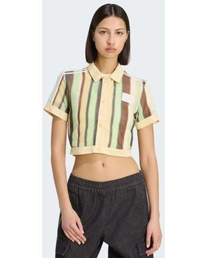 adidas Originals Summer Glow Striped Cropped Polo - Natural