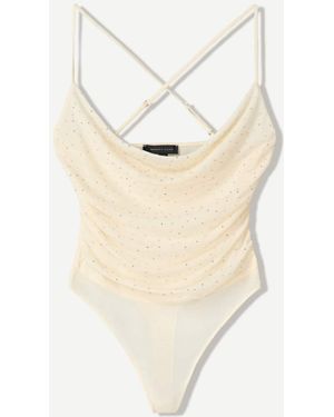 Bershka Body en tulle à bretelles avec strass - crème - Blanc