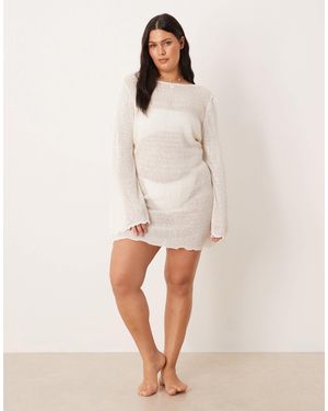 ASOS Asos Design Curve Beach Knit Boucle Scoop Back Mini Dress - Natural