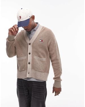 Tommy Hilfiger Badge Logo Knitted Two Tone Cardigan - Brown