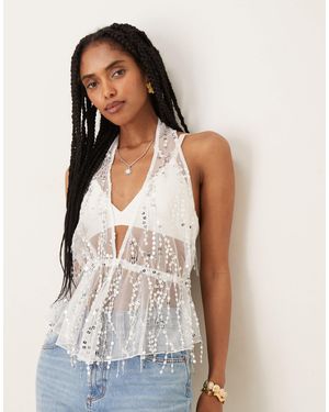 ASOS Top dos nu en tulle à sequins parsemés - Bleu