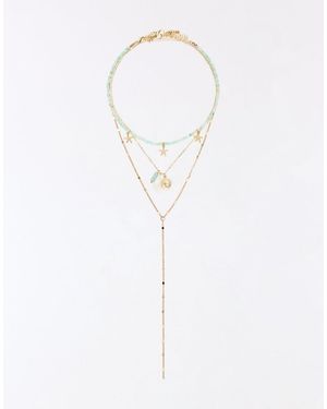 Bershka Collana Dorata Con Ciondolo A Tema Mare - Bianco