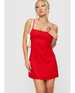 Princess Polly Vestido Corto De Tirantes Con Escote Cuadrado Y Espalda Al Aire Con Detalle De Tiras De Mezcla De Lino Wurli De - Rojo