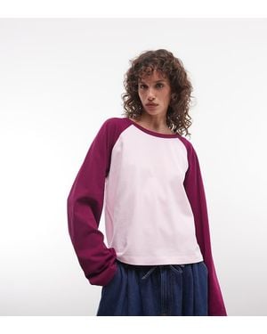 Collusion Raglan Long Sleeve Boxy T-Shirt - Pink