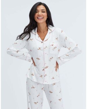 Boux Avenue Deer Modal Long Pyjama Set Top And Trousers Nightwear Pj - White