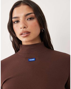 HUGO Logo Easy Long Sleeve Top - Brown