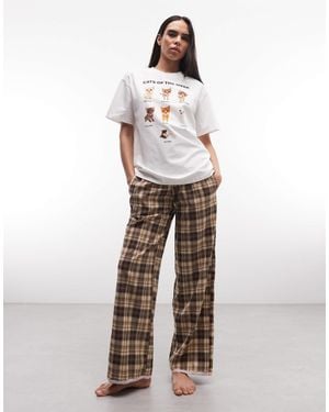 Daisy Street 'cats Of The Week' Pyjama Top And Trousers - White