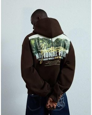 Bershka Printed Hoodie - Grey