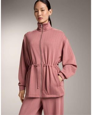 Oysho Long Jacket With Adjustable Waist And Striped Texture - Pink