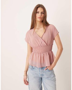 Glamorous Blouse Van Chiffon Met V-Hals En Uitlopende Mouwen - Roze