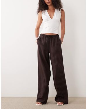 New Look Pinstripe Wide Leg Trousers - Brown