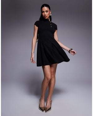 ASOS High Neck Cap Sleeve With Button Detail Mini Dress - Blue