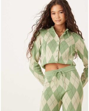 House Of Sunny Argyle Co-Ord Lounge Cardigan - Green