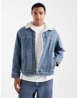 Levi's Western Embroidered Sherpa Denim Trucker Jacket - Blue