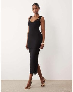 Oh Polly Modal Lace Bralette Detail Midi Dress - Black