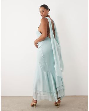 ASOS Asos Design Curve Halter Maxi Dress With Scarf Detail And Ruffle Hem - White