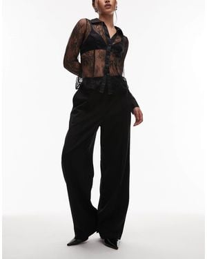 ARKET Satin Wide Straight Leg Tailored Pants With Elasticated Waist - Black