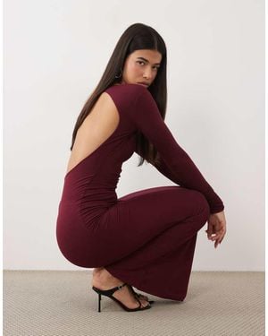 Oh Polly Modal Boat Neck Backless Ruched Maxi Dress - Red