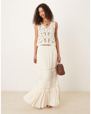 Y.A.S Falda Larga Color Crema De Estilo Boho Con Insertos De Encaje De Croché Para Festivales De -Blanco - Neutro