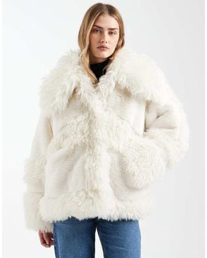 ASOS Faux Fur Patched Coat - Natural