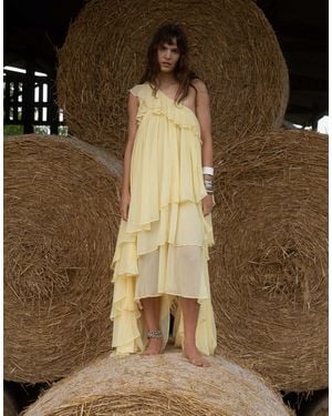 Muse Assembly Boho One Shoulder Tiered Ruffle Maxi Dress - Natural