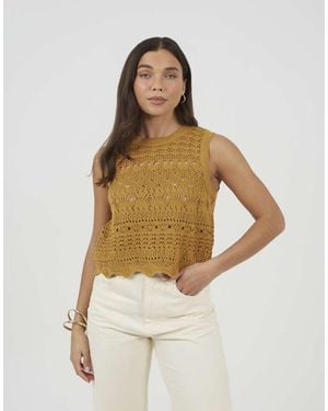 Brave Soul Crew Neck Pointelle Knit Tank - Metallic