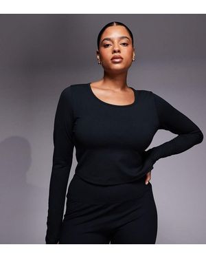 4505 Curve Scoop Neck Long Sleeve Top With Ruched Sleeves - Black