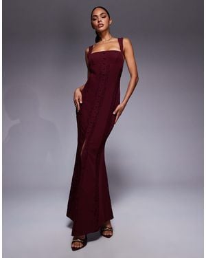 Murci Exclusive Square Neck Sheer Lace Panel Maxi Dress - Purple