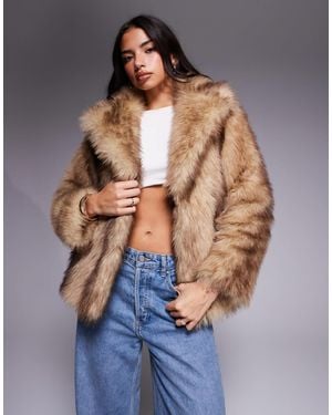 Threadbare Faux Fur Jacket With Oversized Collar - Blue