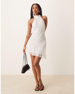 ASOS Neck Tie Godet Hem Chifon Mini Dress - Natural