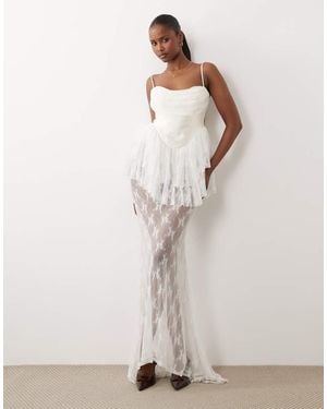 ASOS Premium Bridal Satin Corset Lace Mix Maxi Dress - Natural