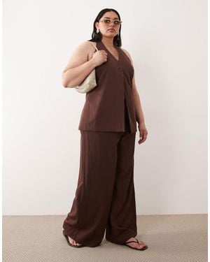 ASOS Curve Tailored Wide Leg Clean Waist Floaty Trousers - Brown